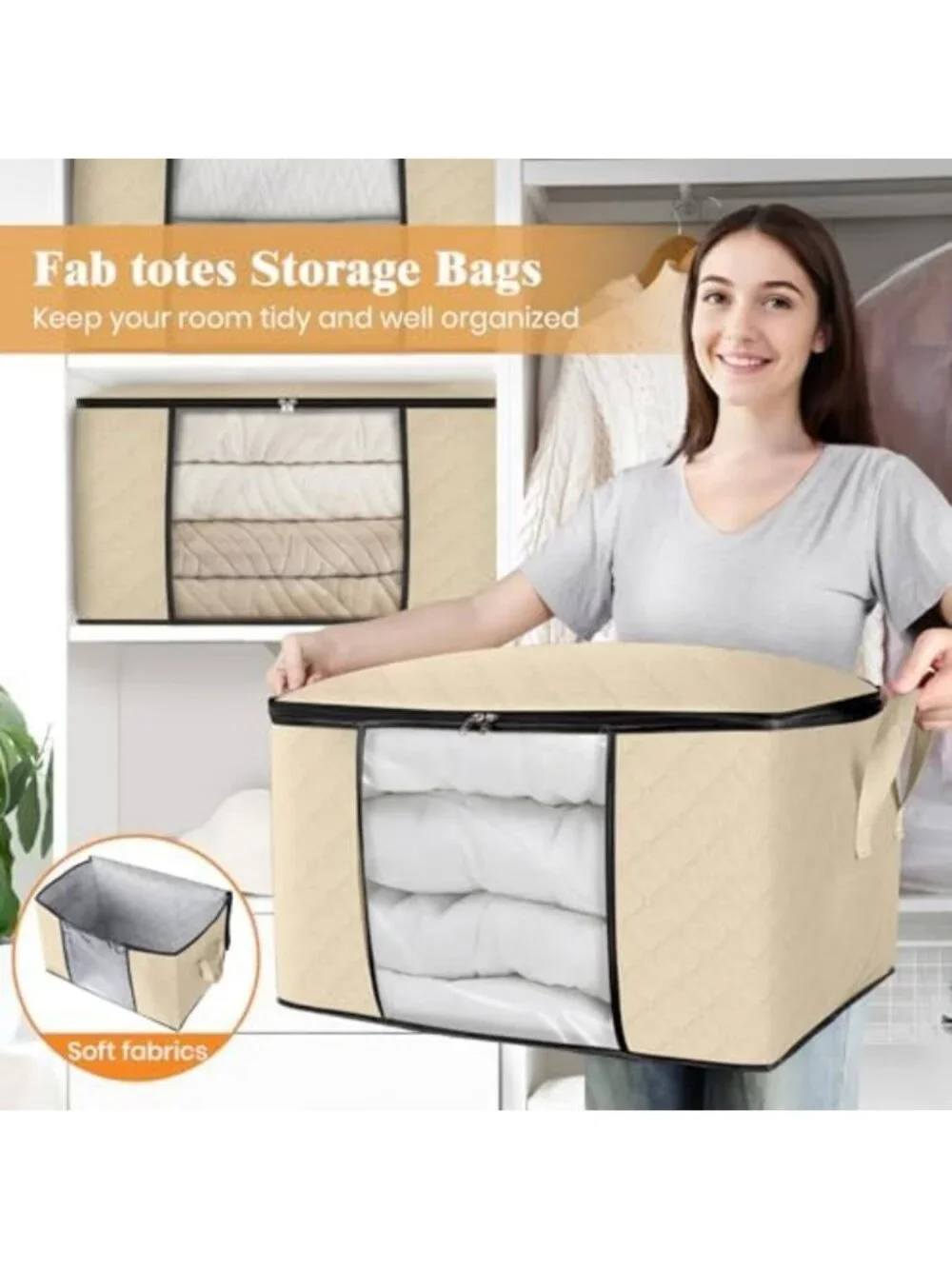6-Pack Storage Bags for Clothes & Blankets - Durable, Stackable Storage Bins